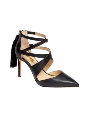 Louise et Cie Black Leather Strappy High Heel Pumps w Tassel, 8.5/39, AS IS